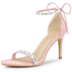 Rhinestone Ankle Tie Stiletto Heels Sandals Pink